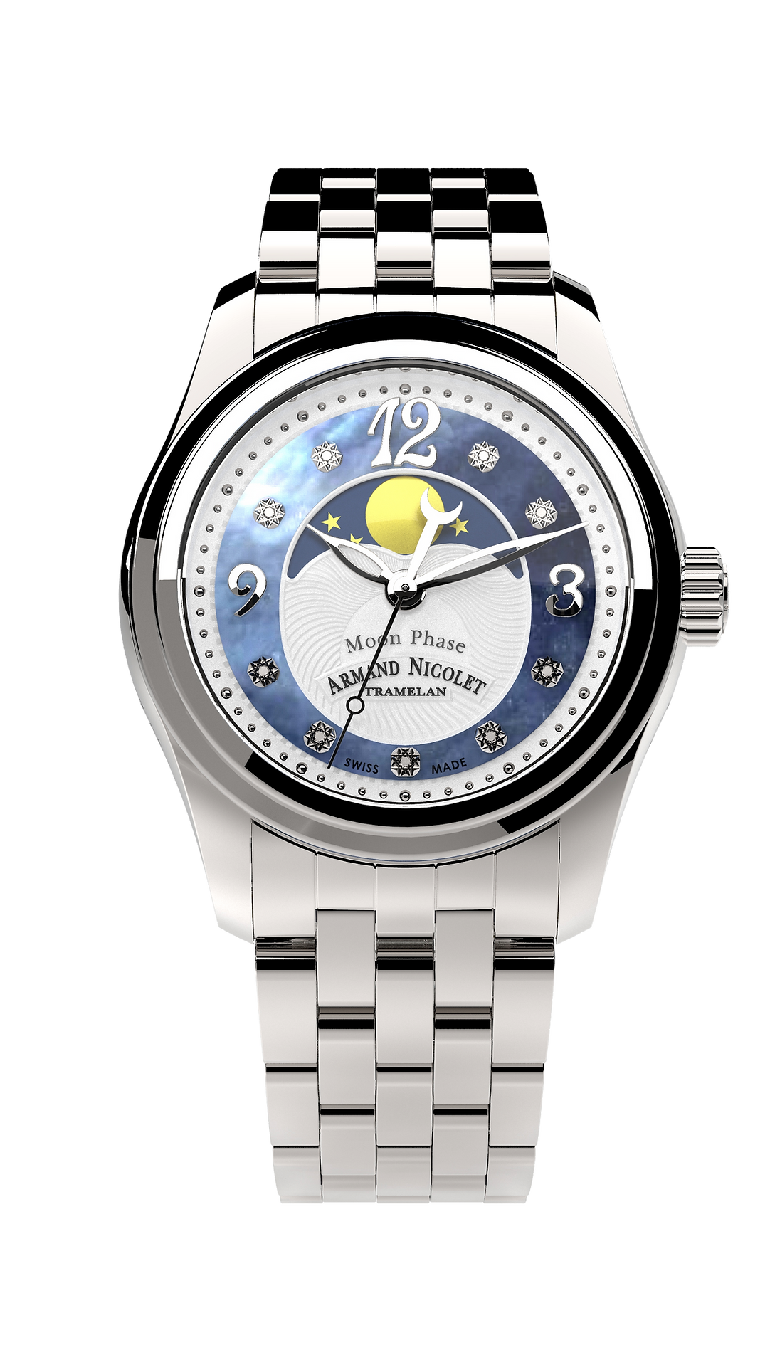 Armand Nicolet Ladies Watch M03 Moonphase 34mm Silver Blue
