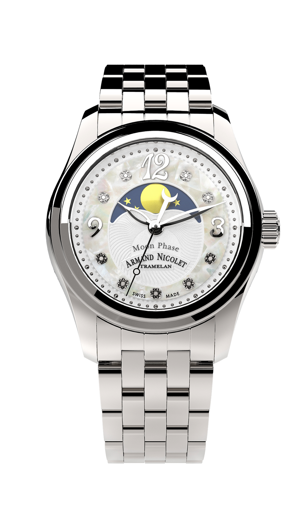 Armand Nicolet Ladies Watch M03 Moonphase 34mm Silver White