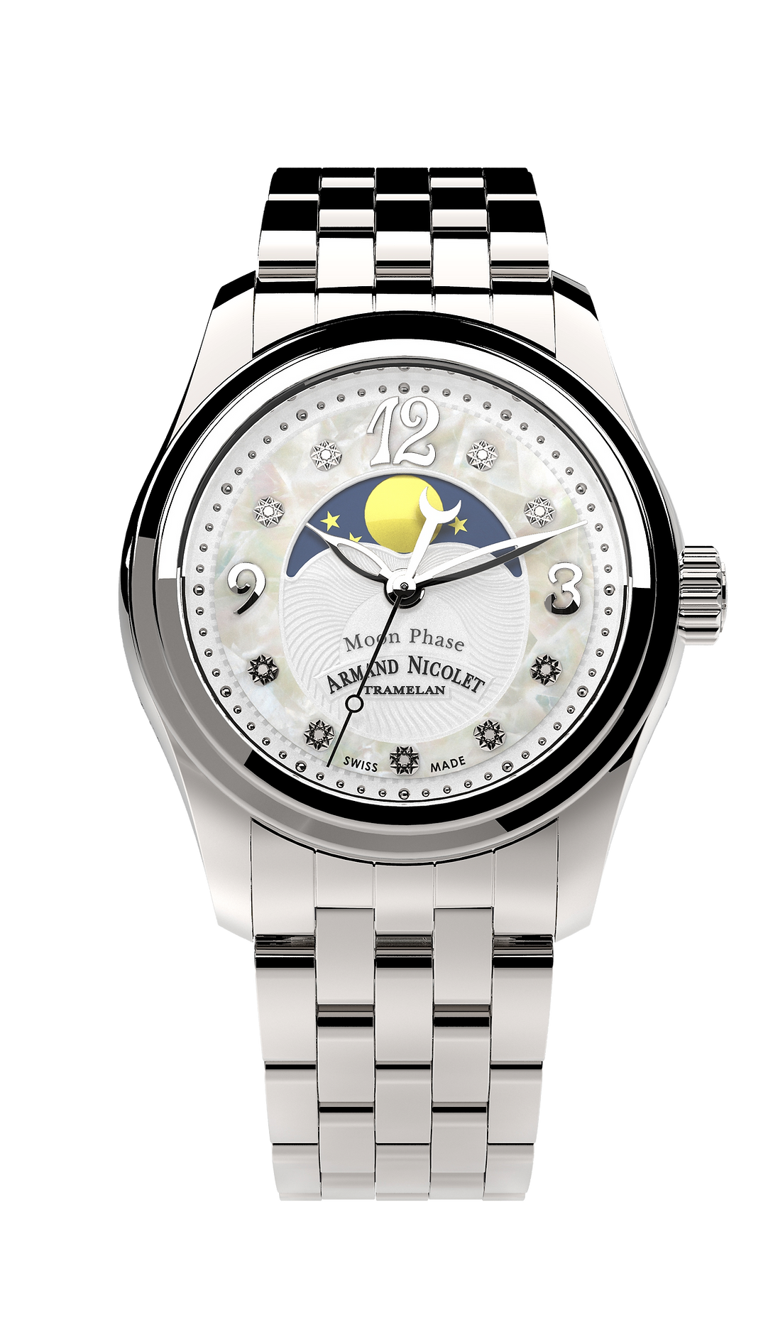 Armand Nicolet Ladies Watch M03 Moonphase 34mm Silver White