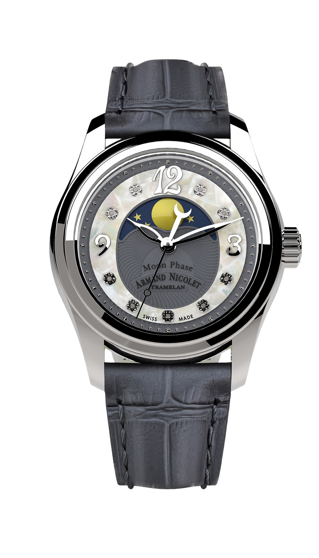 Armand Nicolet Ladies Watch M03 Moonphase 34mm Grey Silver