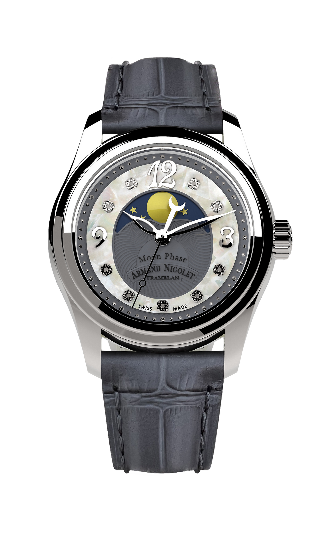 Armand Nicolet Ladies Watch M03 Moonphase 34mm Grey Silver