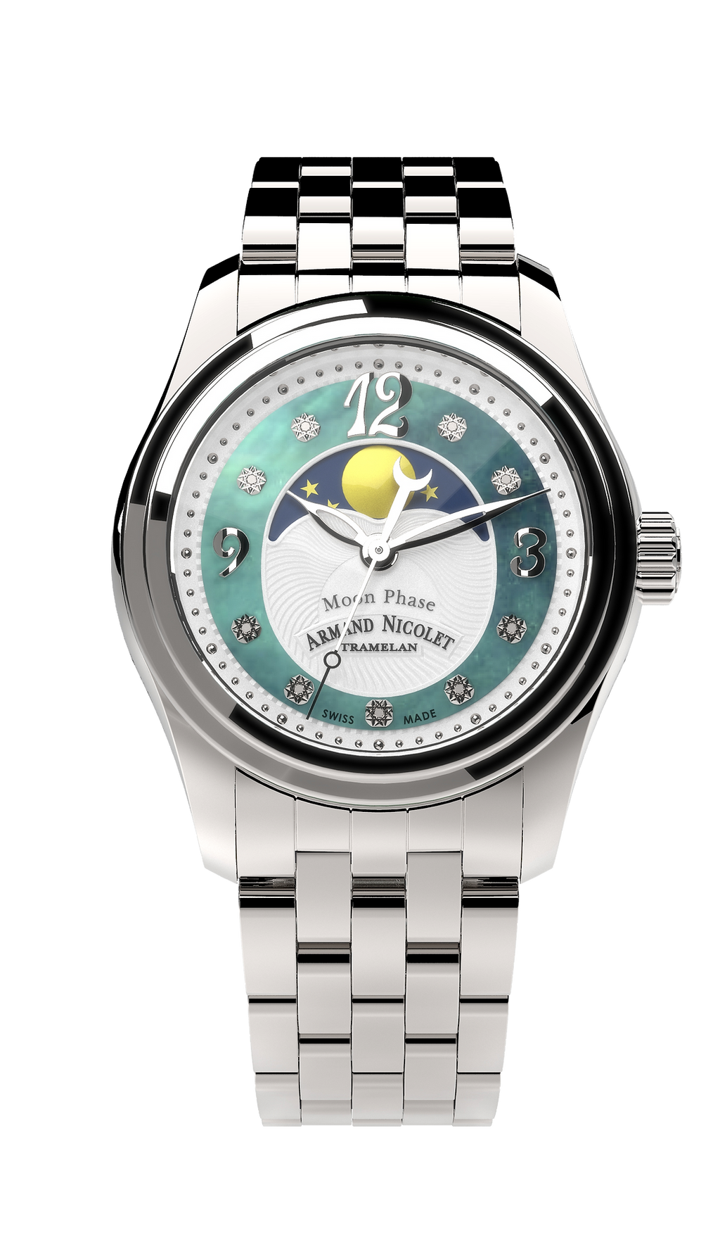 Armand Nicolet Ladies Watch M03 Moonphase 34mm Silver Green