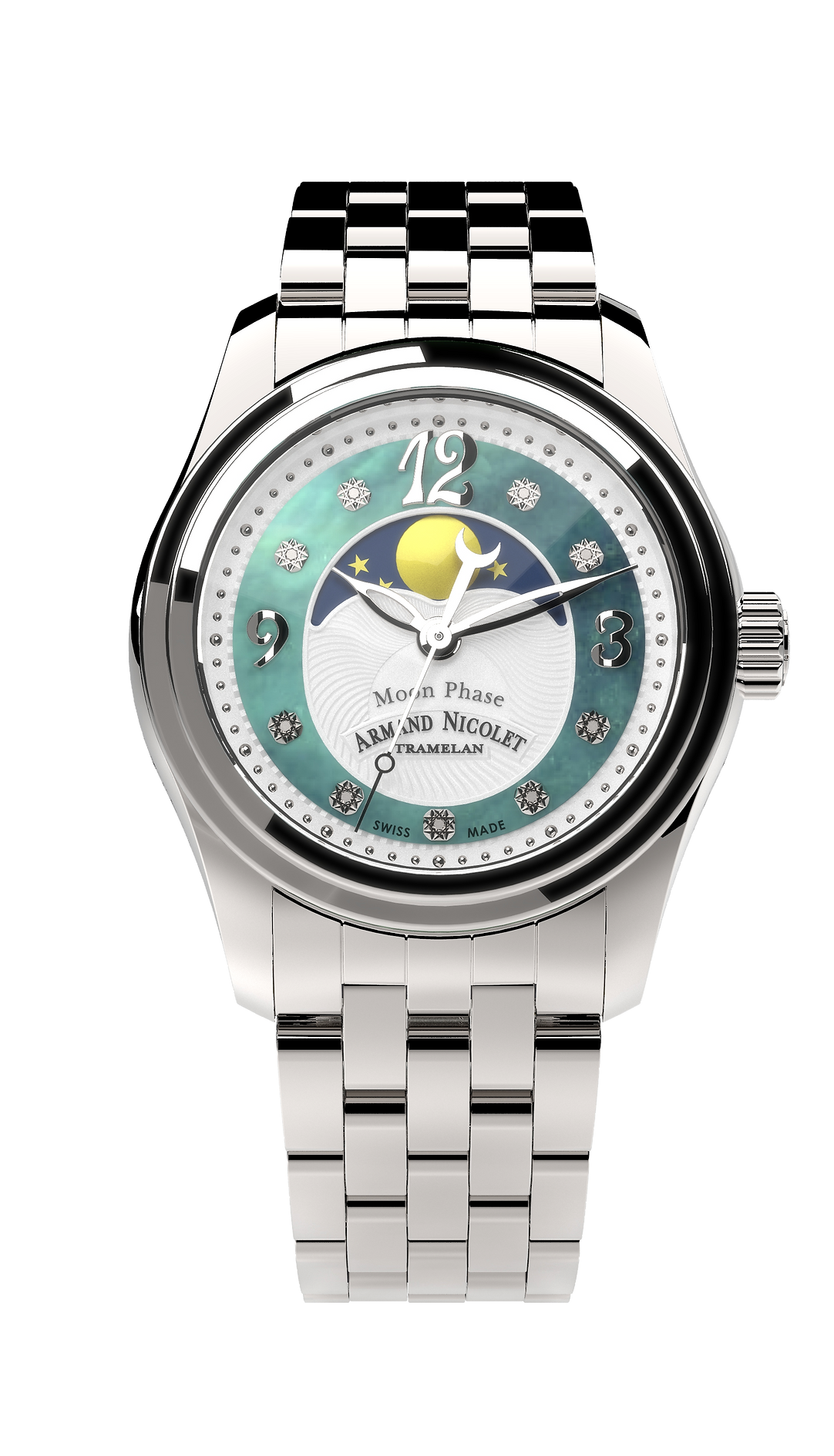 Armand Nicolet Ladies Watch M03 Moonphase 34mm Silver Green