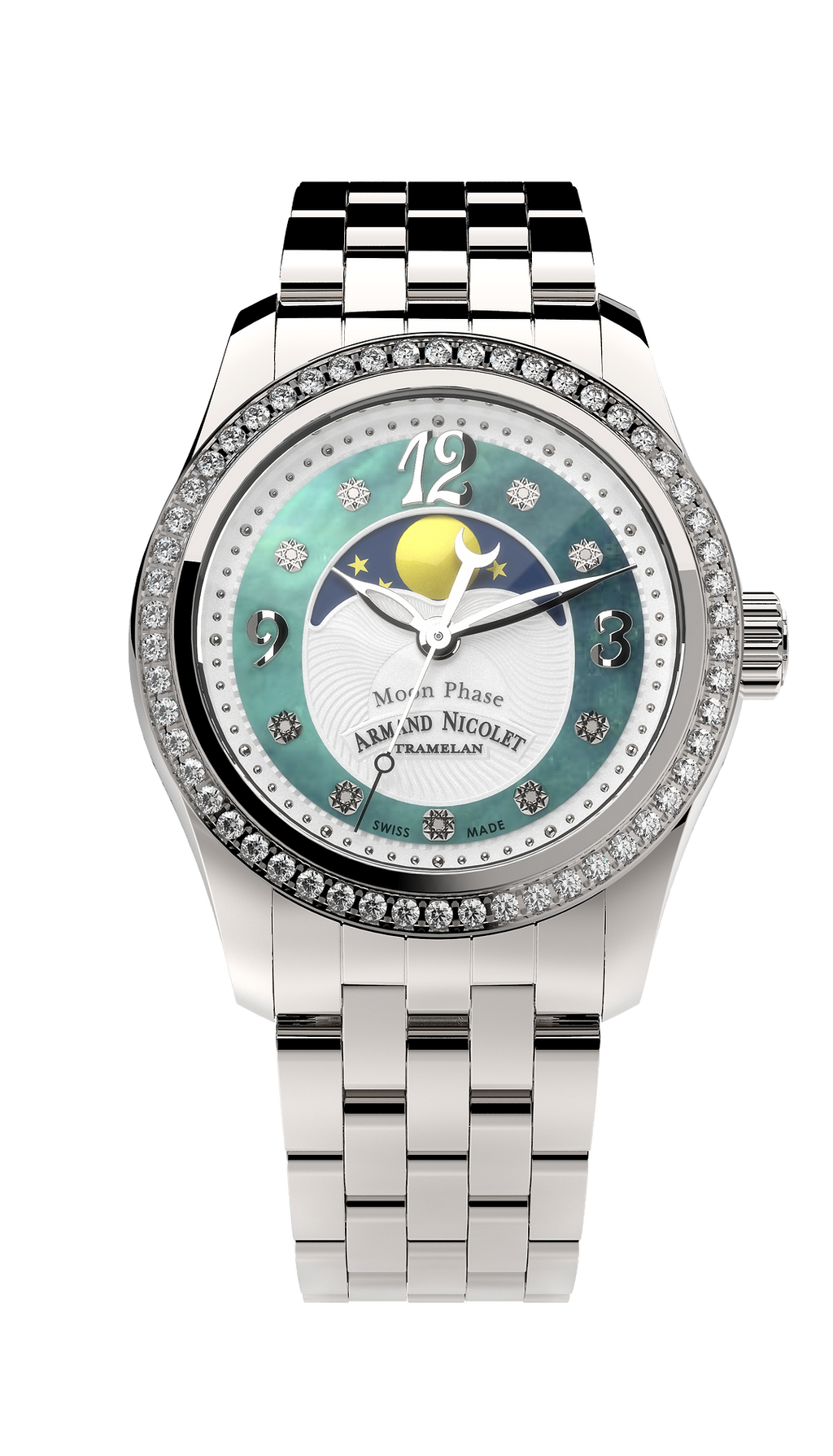 Armand Nicolet Ladies Watch M03 Moonphase 34mm Silver Green