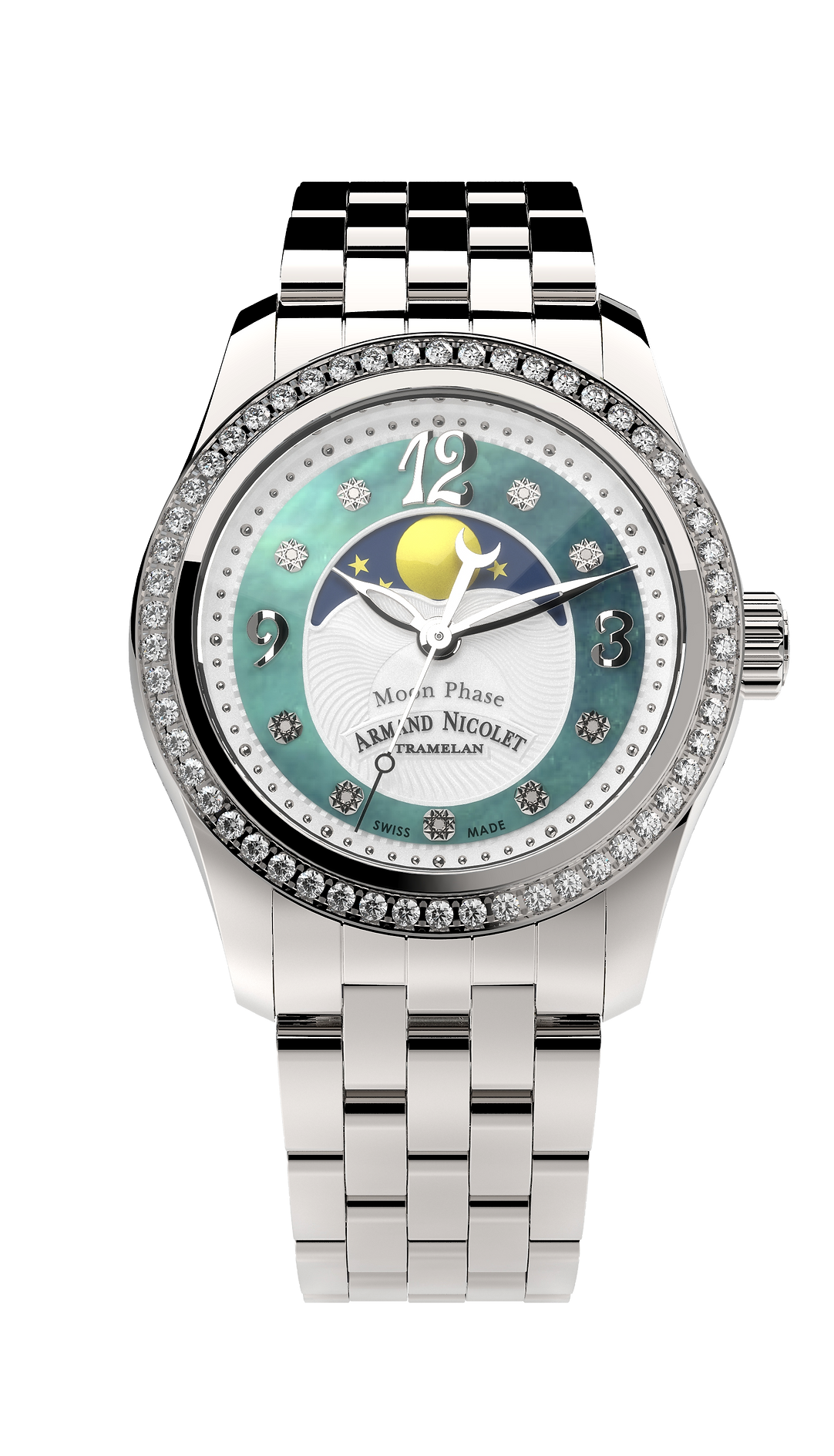 Armand Nicolet Ladies Watch M03 Moonphase 34mm Silver Green