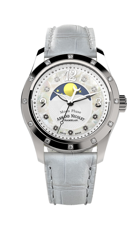 Armand Nicolet Ladies Watch M03 Moonphase 34mm Silver White