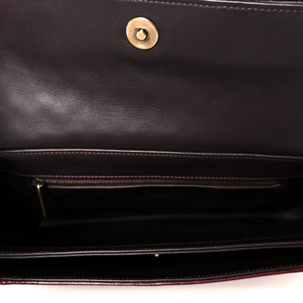 Lizard Lambskin Quilted Large Perfect Edge Flap Burgundy