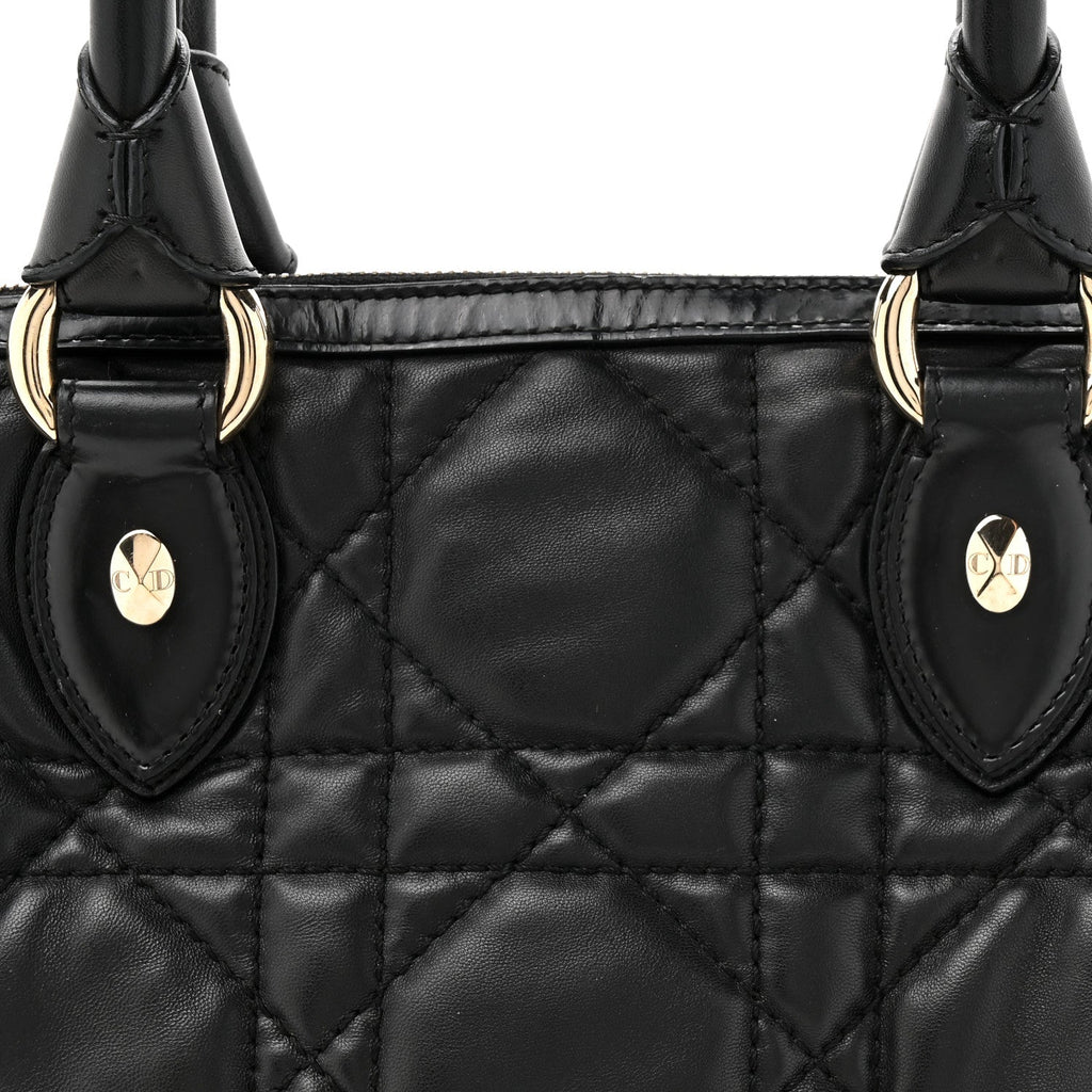 Lambskin Cannage Side Pocket Satchel Black