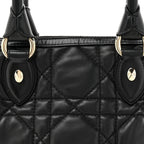 Lambskin Cannage Side Pocket Satchel Black