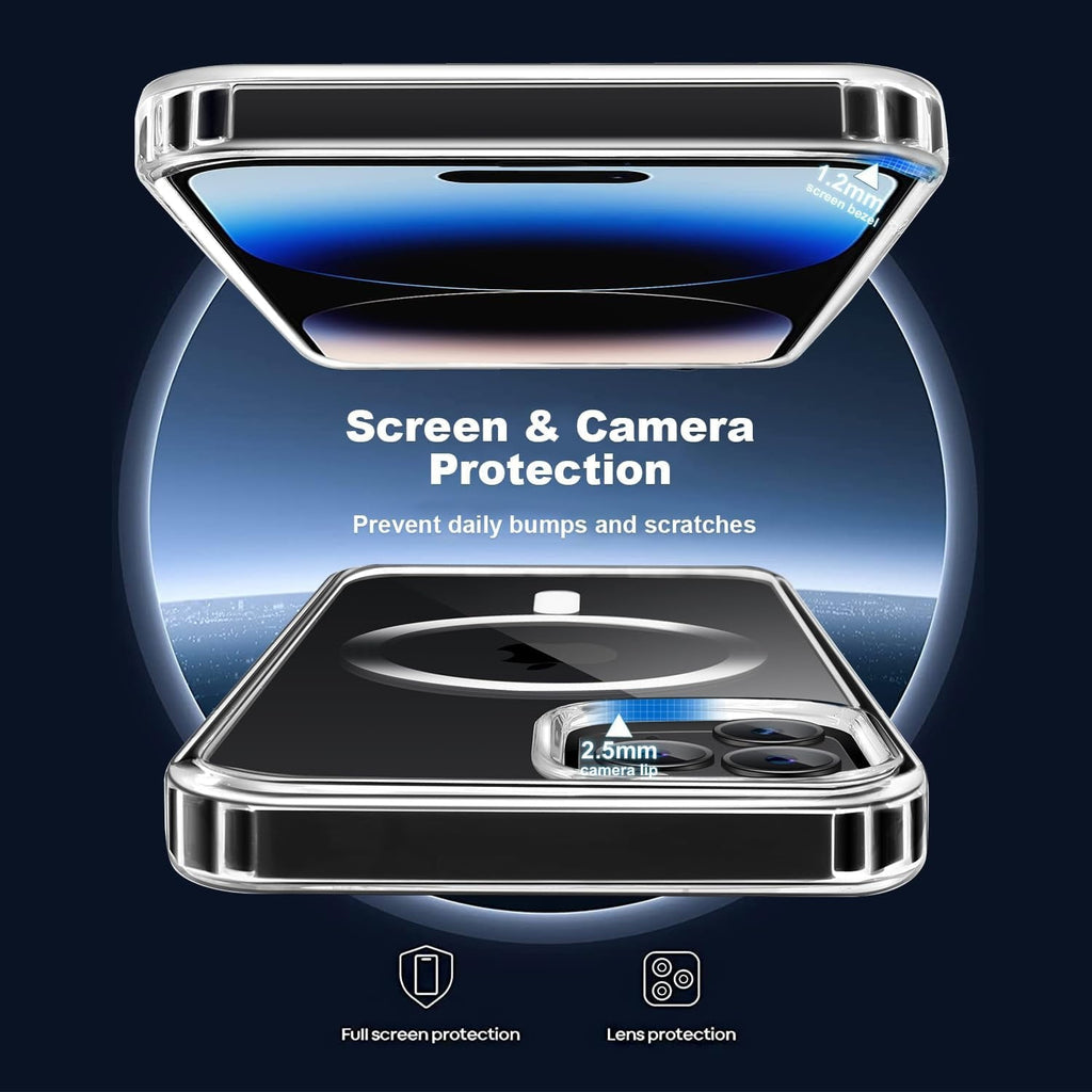 Entronix Bundle Compatible with iPhone 14 Pro Max - [Magnetic] Clear Case, 2 Clear Screen Protectors & 1 Metallic Camera Lens Protector