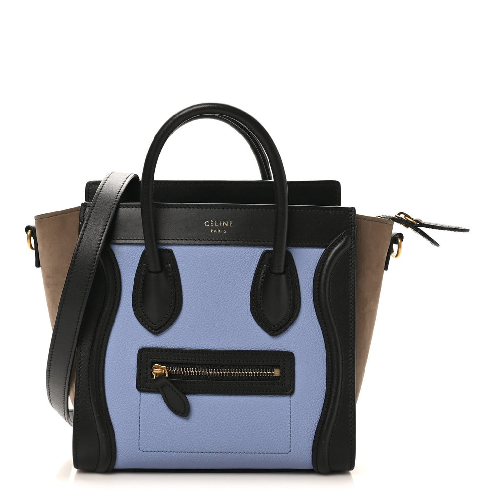Drummed Calfskin Nubuck Nano Tri-Color Luggage Stone Blue Black