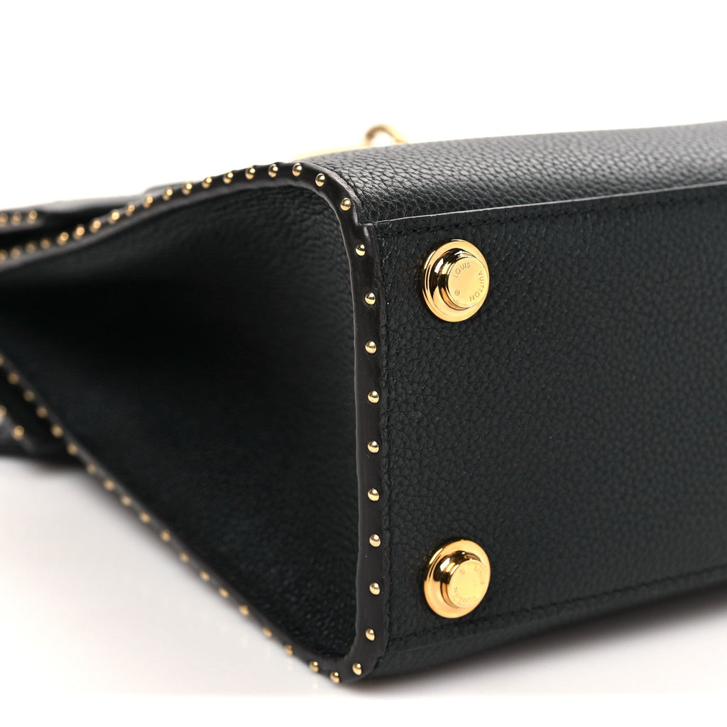 Calfskin Taurillon Studded City Steamer One Handle Bag Black