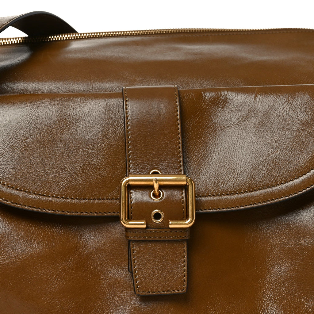 Shiny Calfskin Large Double Carry Camera Bag Dark Khaki