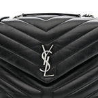 Calfskin Y Quilted Monogram Medium Loulou Chain Satchel Black