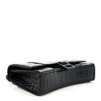 Shiny Calfskin Monochrome Crocodile Embossed Hourglass Chain Bag Black