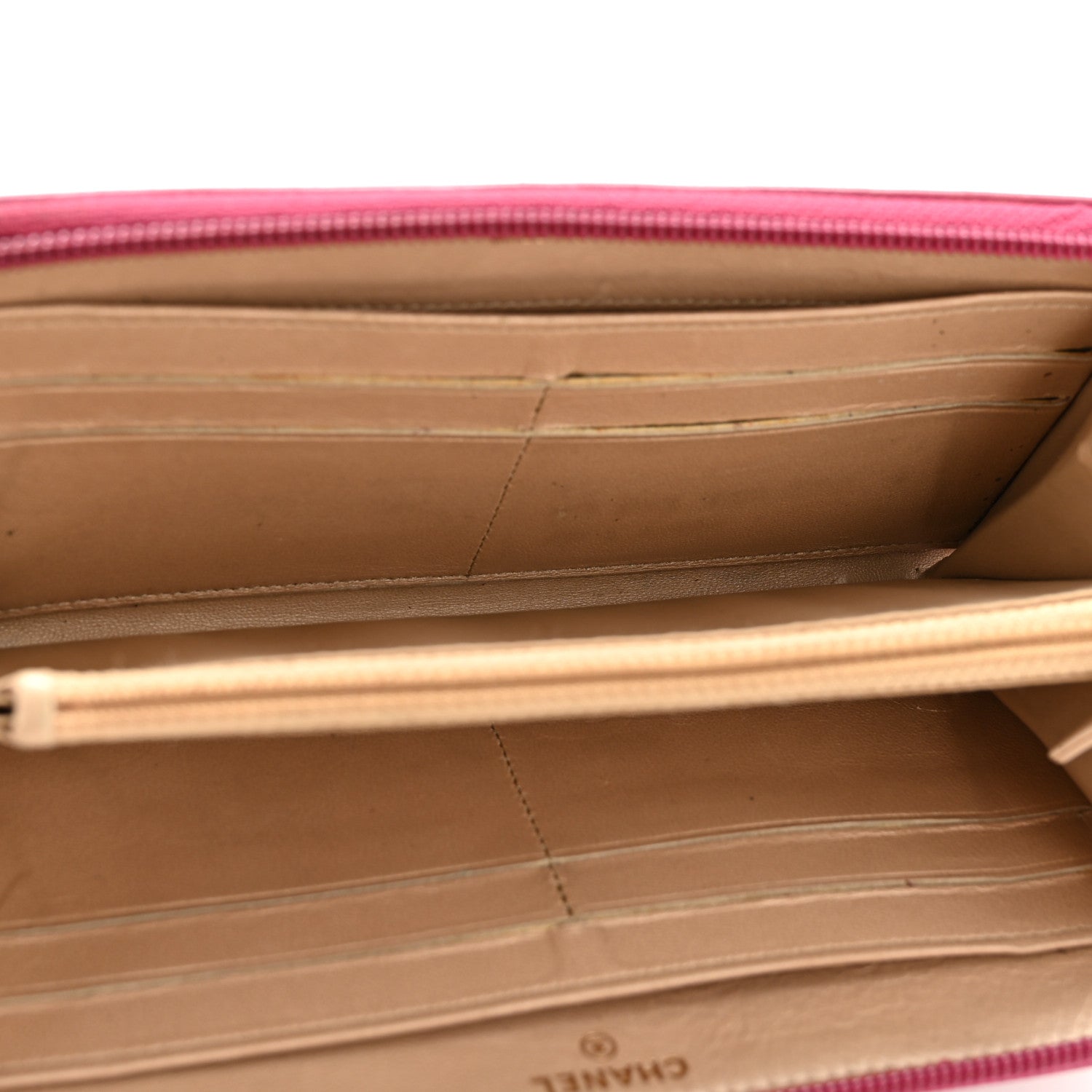 Lambskin Camellia Embossed Large Gusset Zip Around Wallet Fuchsia