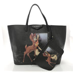 Textured Coated Canvas Bambi Print Large Antigona Tote Black