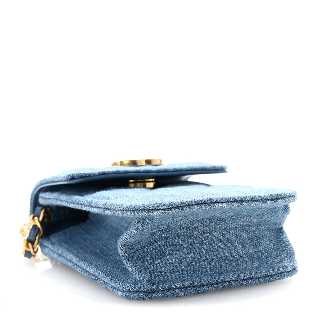 Denim Quilted Flap Mini Crossbody Blue