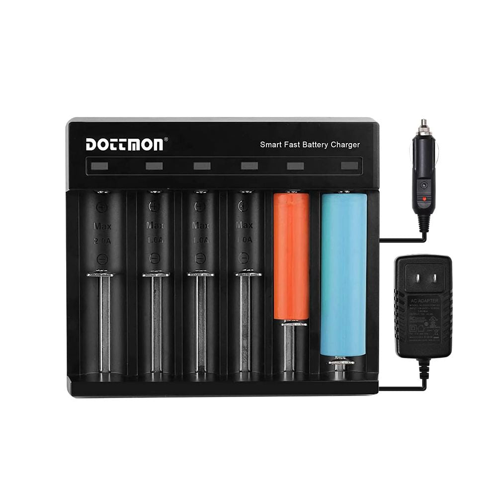 Dottmon Six-Slot Universal Fast Charger Model CB-6A AAAA, AAA, AA, SC, C, D - 12V