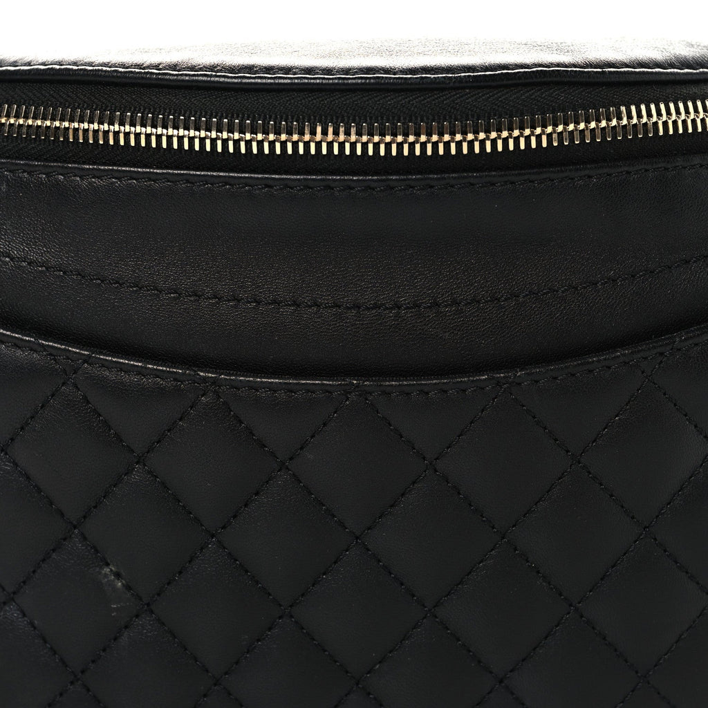 Lambskin Quilted Waist Bag Fanny Pack Black