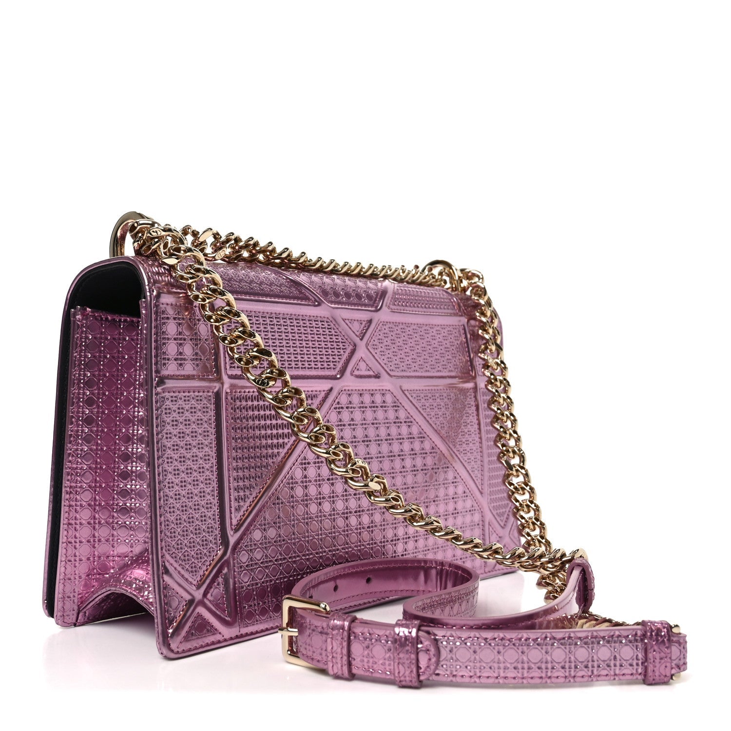 Metallic Patent Micro-Cannage Medium Diorama Flap Bag Pink
