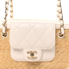 Raffia Braided Lambskin Small Shopping Tote Beige White