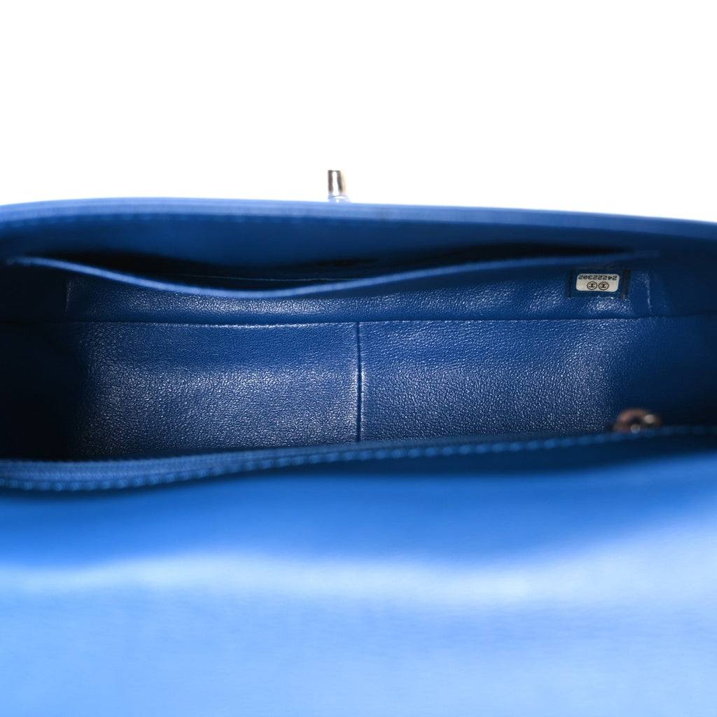 Calfskin Quilted Medium Rock My Shoulder Flap Blue