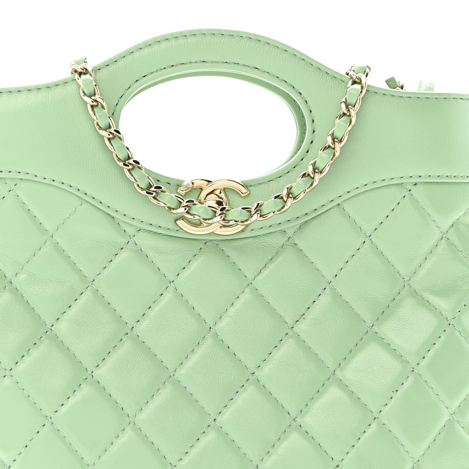 Shiny Lambskin Quilted Mini 31 Shopping Bag Light Green