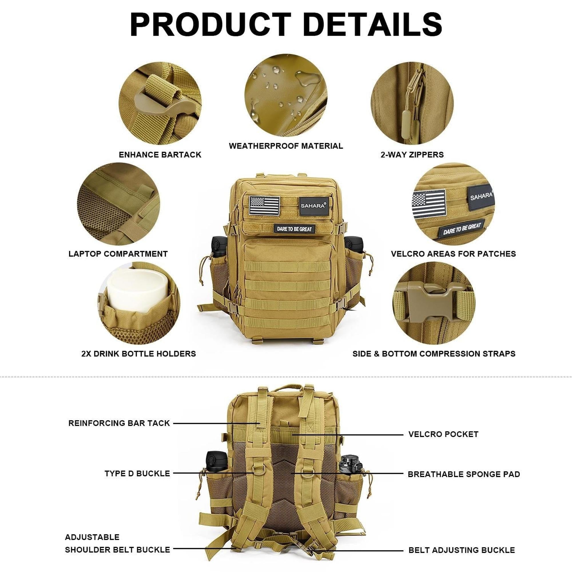SAHARA - Raider Series Travel Bag & Laptop Backpack for Laptops up to 17.3-inch - Khaki
