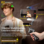 Smart V8 3-Axis Handheld Gimbal Stabilizer with Extension Rod and Tripod for Face Tracking - Compatible with iPhone, Android with Ai