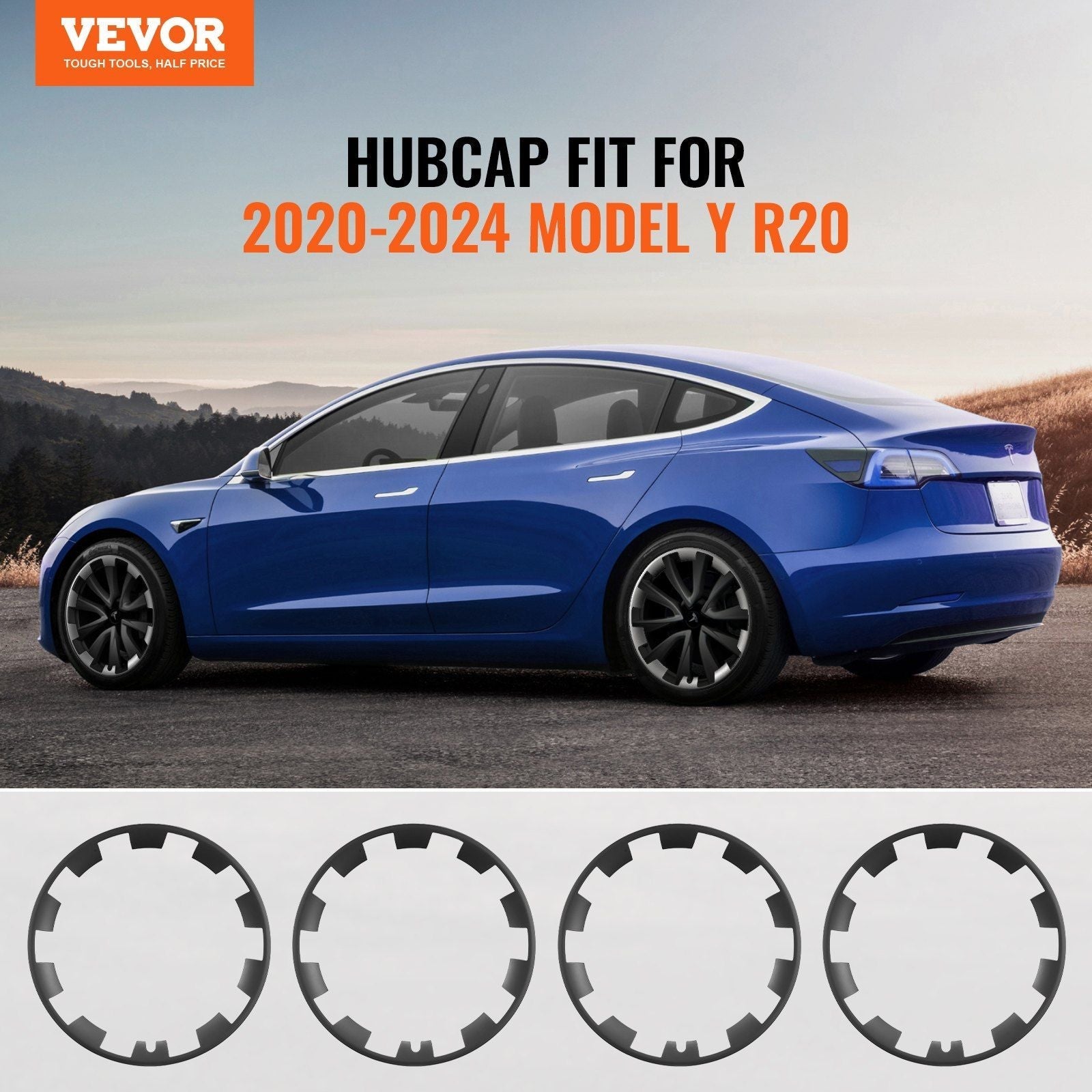 Wheel Rim Cover Hubcaps, 20 in, Model Y Fully Fit Hubcap with Snap, Guard Tape & Valve Nozzle Hole, ABS & PC Hubcap with Upgraded Buckle, High Rigidity & Less Wind Drag, Fits for All Weather Use