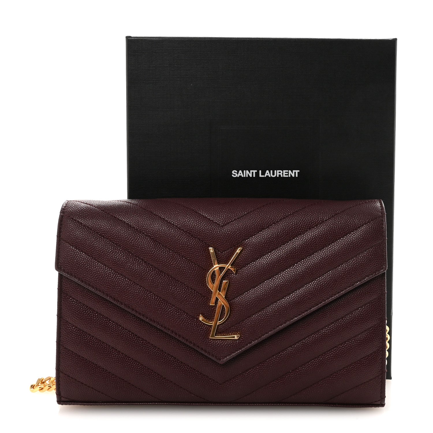Grain De Poudre Matelasse Chevron Monogram Chain Wallet Rouge Legion
