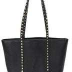 Grained Calfskin North South Rockstud Tote Black