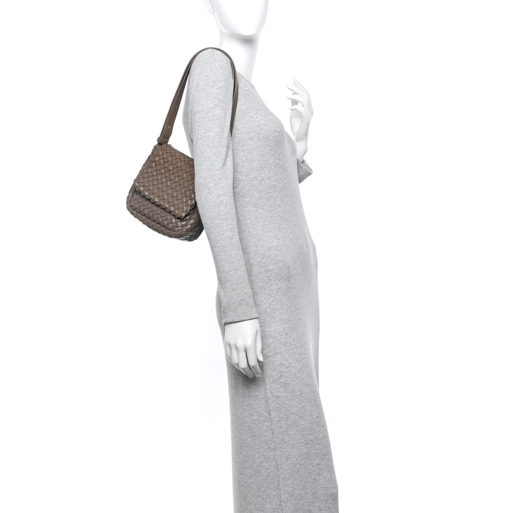 Nappa Intreccio Mini Cobble Shoulder Bag Taupe Grey