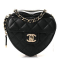 Lambskin Quilted CC In Love Heart Clutch With Chain Black