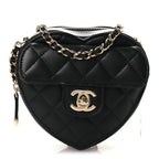 Lambskin Quilted CC In Love Heart Clutch With Chain Black
