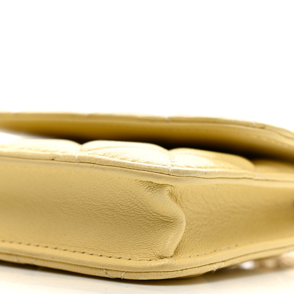 Lambskin Quilted Pearl Crush Clutch With Chain Yellow