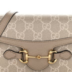 GG Supreme Monogram Textured Dollar Calfskin Mini Horsebit 1955 Shoulder Bag Beige Mystic White Oatmeal
