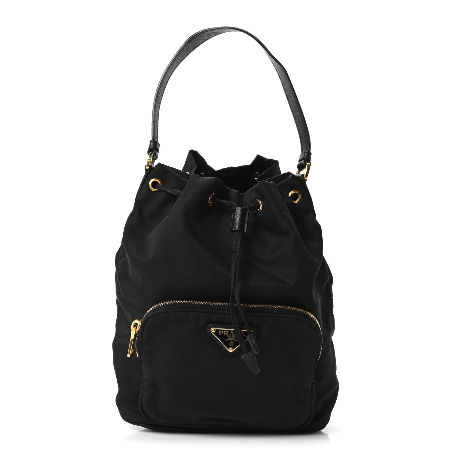 Saffiano Tessuto Nylon Mini Bucket Crossbody Bag Black