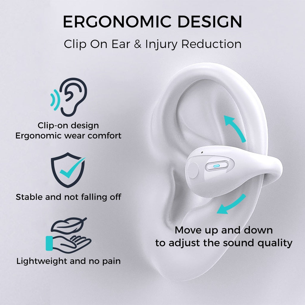 Clip-On/Open Ear-Buds-Comfortable, Bluetooth 5.3, 350mAh/18Hr Playtime