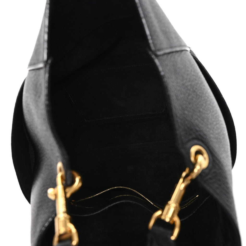 Soft Grained Calfskin Sangle Bucket Bag Black
