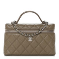 Caviar Quilted Top Handle Slim Vanity With Chain Dark Khaki