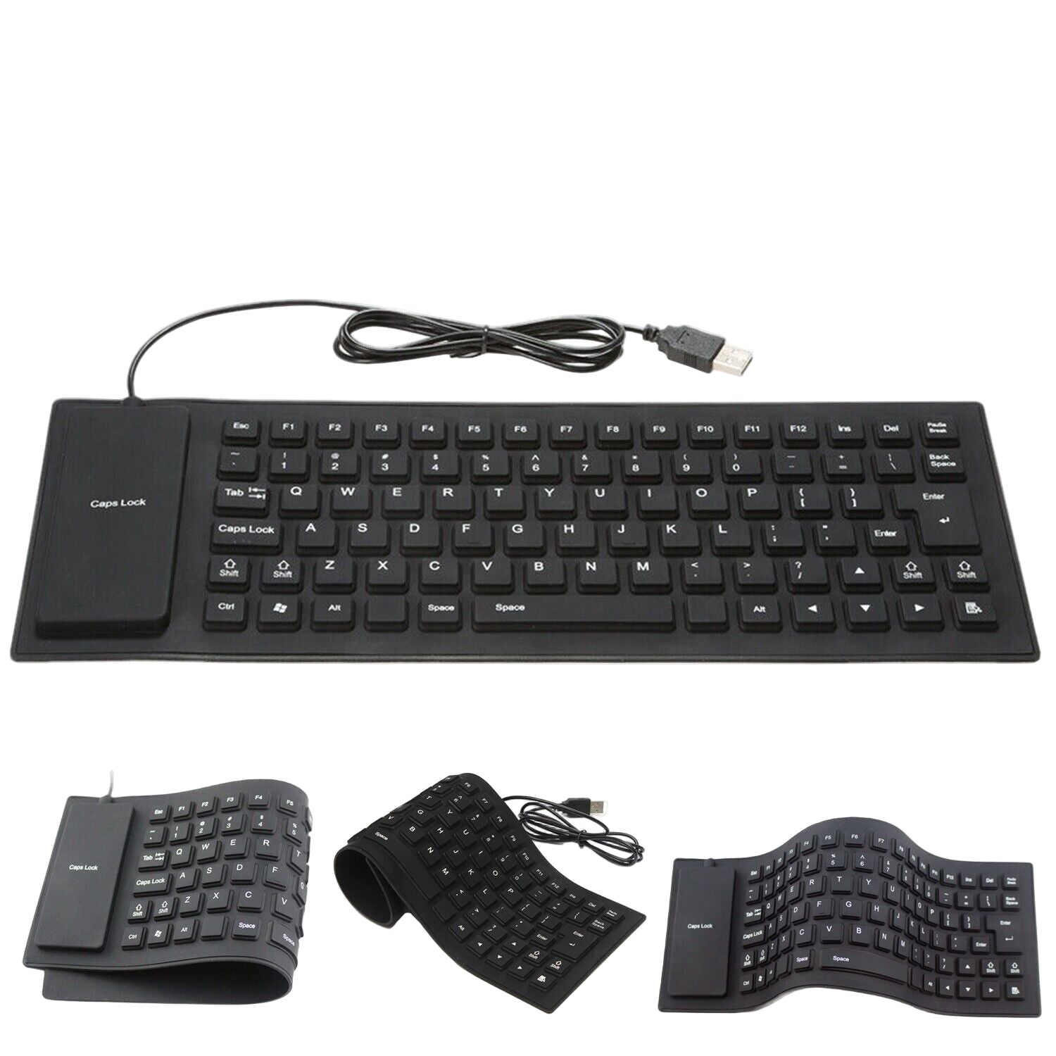 Waterproof Silicone Keyboard Foldable Flexible USB Dustproof DirtProof Full Size
