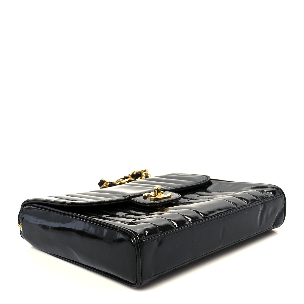 Patent Vertical Quilt Small Flap Black