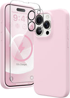 Entronix Bundle Compatible with iPhone 15 Pro - Liquid Silicone Case, 1 Clear Screen Protector & 1 Camera Lens Protector