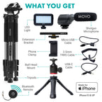Movo USB-C Vlogging Kit for iPhone 15 and up with Fullsize Tripod