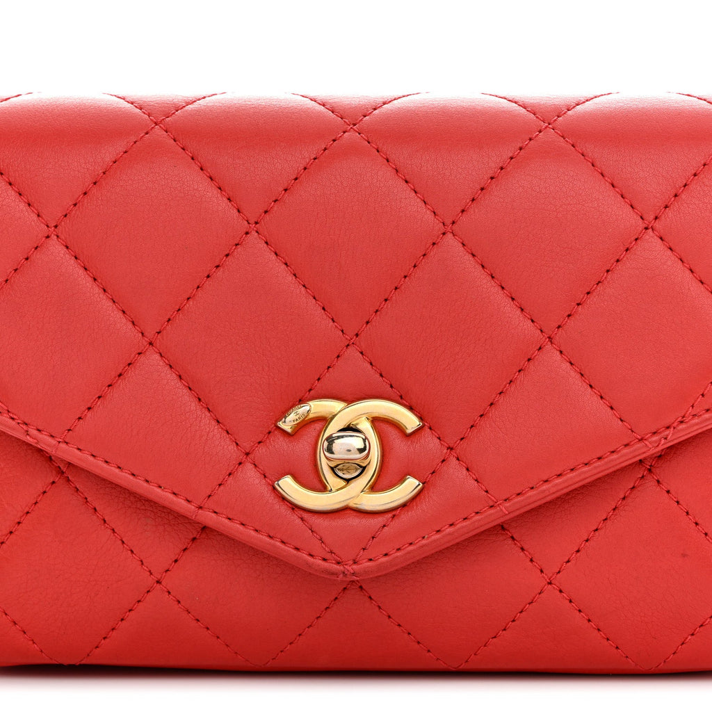 Calfskin Quilted Flap Waist Bag Red