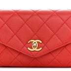 Calfskin Quilted Flap Waist Bag Red