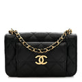 Caviar Quilted Pocket Twins Clutch With Chain Black