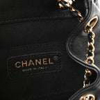 Glazed Aged Calfskin Quilted Small Duma Drawstring Backpack Black